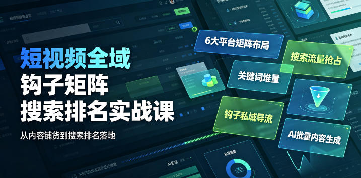 短视频全域钩子矩阵搜索排名实战课｜6大平台矩阵布局、关键词堆量抢占搜索流量、钩子私域导流、AI批量内容生成-灰产星球
