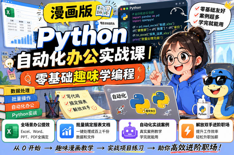 漫画版Python自动化办公实战课｜零基础趣味学编程，全场景办公提效、批量搞定报表文档、解放双手进阶职场-灰产星球