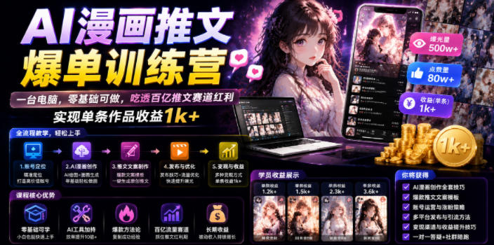 AI漫画推文爆单训练营，一台电脑，零基础可做，吃透百亿推文赛道红利，实现单条作品收益1k+（更新0705）-灰产星球