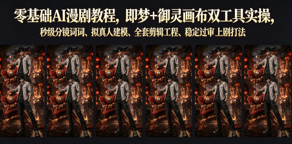 零基础AI漫剧教程，即梦+御灵画布双工具实操，秒级分镜提示词、拟真人建模、全套剪辑工程、稳定过审上剧打法-灰产星球