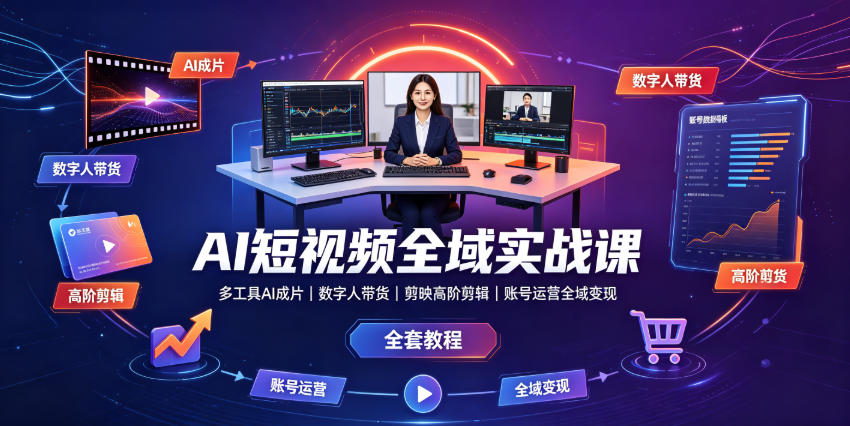 AI短视频全域实战课｜多工具AI成片、数字人带货、剪映高阶剪辑、账号运营全域变现全套教程-灰产星球
