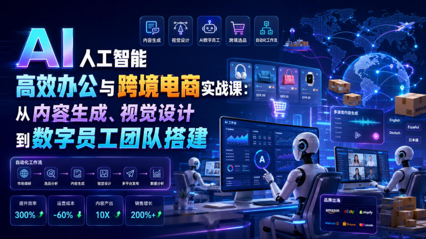 AI人工智能高效办公与跨境电商实战课：从内容生成、视觉设计到数字员工团队搭建-灰产星球