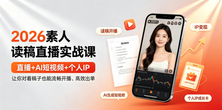 2026素人读稿直播实战课｜直播+AI短视频+个人IP，让你对着稿子也能流畅开播、高效出单-灰产星球