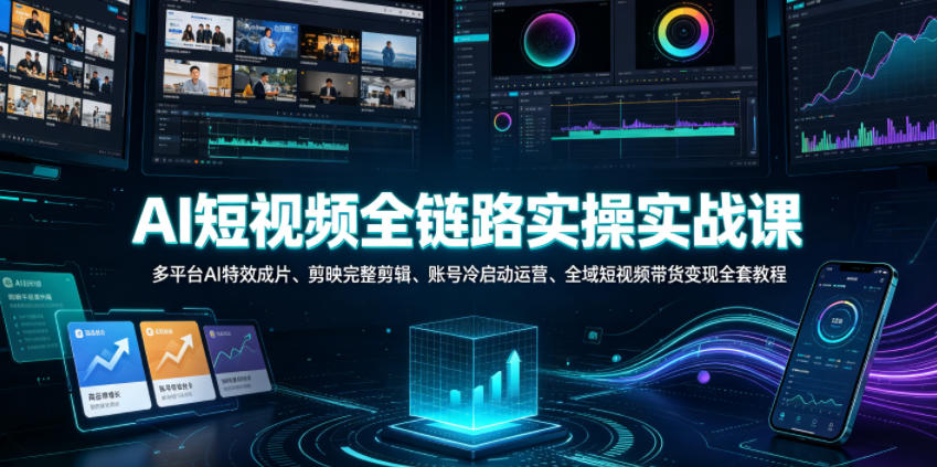 AI短视频全链路实操实战课｜多平台AI特效成片、剪映完整剪辑、账号冷启动运营、全域短视频带货变现全套教程-灰产星球