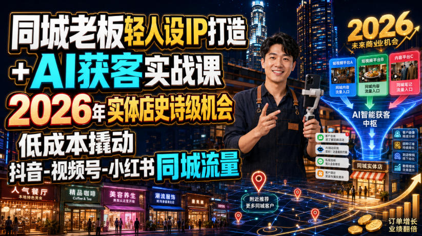 同城老板轻人设IP打造+AI获客实战课，2026年实体店史诗级机会，低成本撬动抖音-视频号-小红书同城流量-灰产星球
