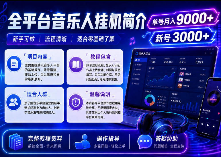 全平台音乐类挂G，单机单号月入9000+，可矩阵，可工作室放大操作【揭秘】-灰产星球