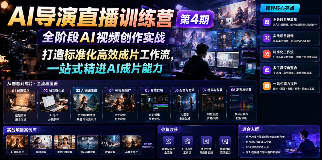 AI导演直播训练营第4期｜全阶段AI视频创作实战，打造标准化高效成片工作流，一站式精进AI成片能力-灰产星球