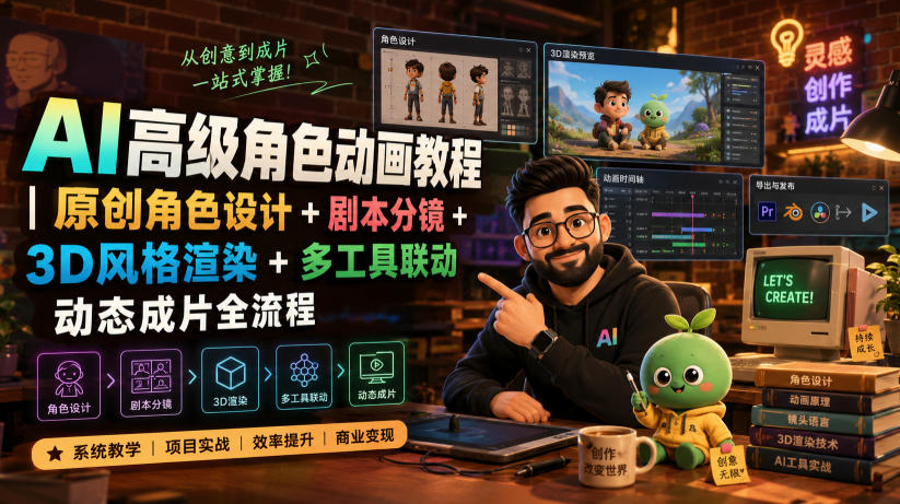 AI高级角色动画教程｜原创角色设计+剧本分镜+3D风格渲染+多工具联动动态成片全流程【中英字幕】-灰产星球