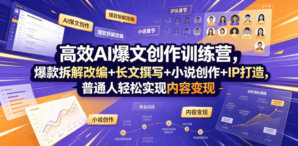 高效AI爆文创作训练营，爆款拆解改编+长文撰写+小说创作+IP打造，普通人轻松实现内容变现-灰产星球