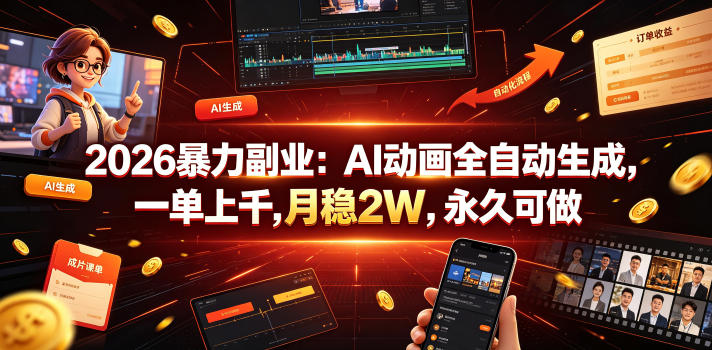 2026暴力副业:AI动画全自动生成,一单上千,月稳2W,永久可做【揭秘】-灰产星球