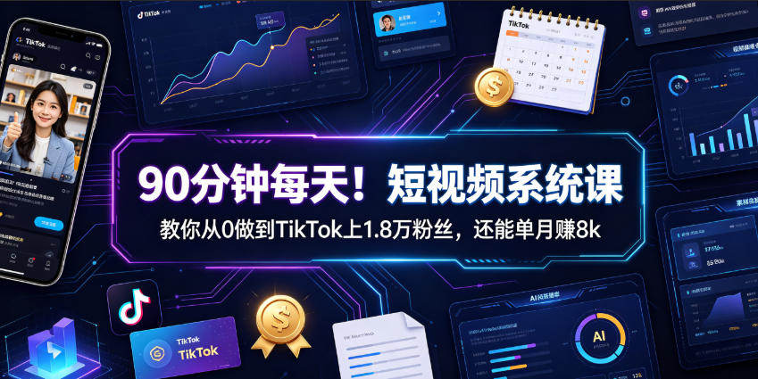 90分钟每天！短视频系统课教你从0做到TikTok上1.8万粉丝，还能单月賺8k【原创双语字幕】-灰产星球