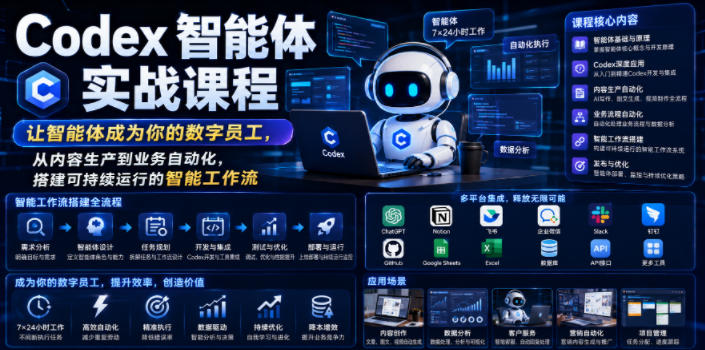 Codex智能体实战课程，让智能体成为你的数字员工，从内容生产到业务自动化，搭建可持续运行的智能工作流-灰产星球