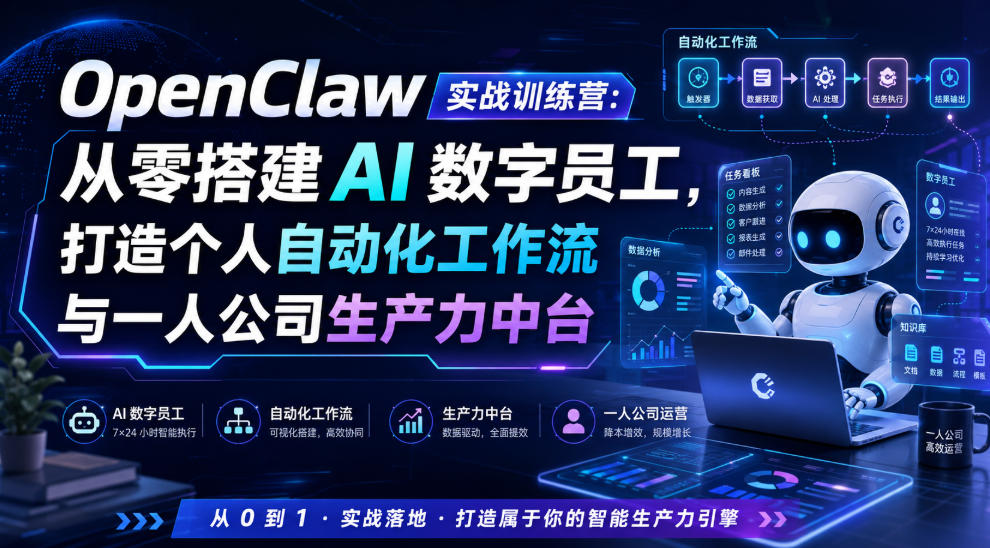 OpenClaw实战训练营：从零搭建AI数字员工，打造个人自动化工作流与一人公司生产力中台-灰产星球