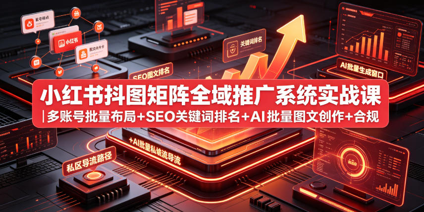 小红书抖图矩阵全域推广系统实战课｜多账号批量布局+SEO关键词排名+AI批量图文创作+合规私域导流完整落地教程-灰产星球