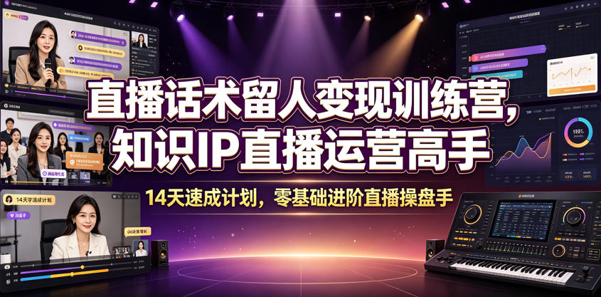 直播话术留人变现训练营,知识IP直播运营高手,14天速成计划,零基础进阶直播操盘手-灰产星球