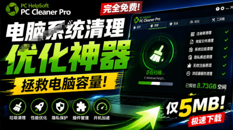 轻松吊打Win系统自带工具！电脑清理神器，拯救电脑容量，仅5MB，完全免费使用PC Cleaner Pro-灰产星球
