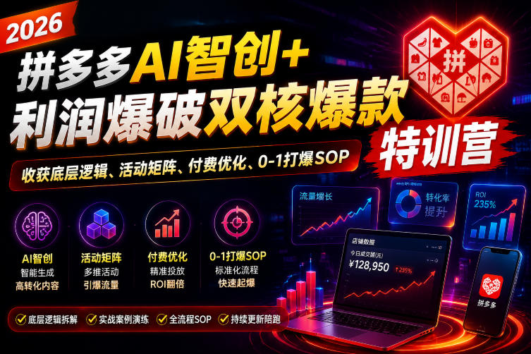 2026拼多多AI智创+利润爆破双核爆款特训营，收获底层逻辑、活动矩阵、付费优化、0-1打爆SOP-灰产星球