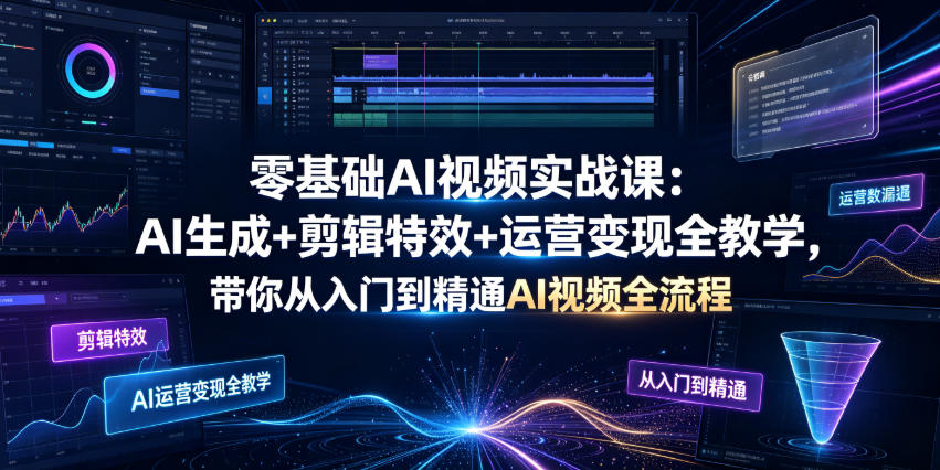 零基础AI视频实战课：AI生成+剪辑特效+运营变现全教学，带你从入门到精通AI视频全流程-灰产星球