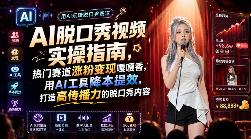 AI脱口秀视频实操指南，热门赛道涨粉变现嘎嘎香，用AI工具降本提效，打造高传播力的脱口秀内容-灰产星球
