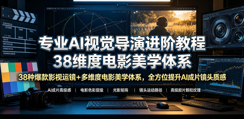 专业AI视觉导演进阶教程,38种爆款影视运镜+多维度电影美学体系,全方位提升AI成片高级感与镜头质感-灰产星球