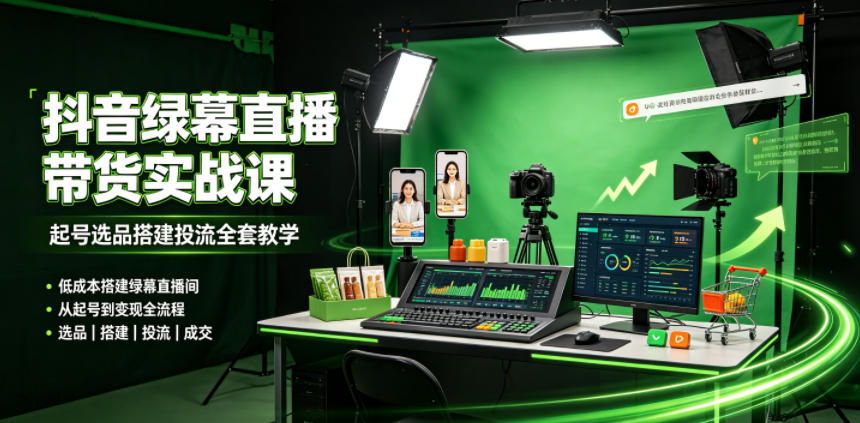 某社群抖音绿幕直播带货实战课，起号选品搭建投流全套教学，低成本搭建绿幕直播间-灰产星球