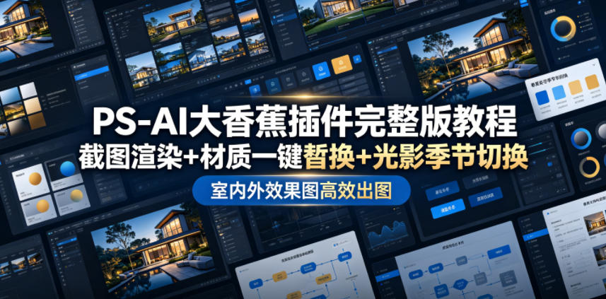 PS-AI大香蕉插件完整版教程，截图渲染+材质一键替换+光影季节切换，室内外效果图高效出图高阶课程-灰产星球