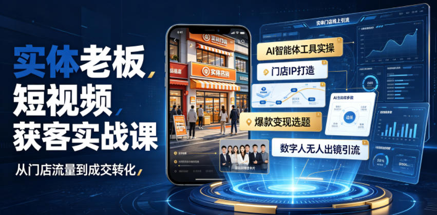 实体老板短视频获客实战课｜AI智能体工具全套实操、门店IP打造、爆款变现选题、数字人无人出镜引流完整教程-灰产星球